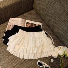 Lunivop Sweet Kawaii Cake Skirts Women Elegant Korean Fashion Ruffle Mini Skirt Harajuku Casual High Waist Solid Layered Skirt