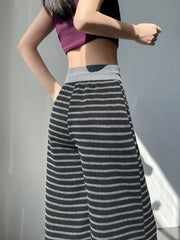Lunivop Y2K Black Stripe Wide Leg Pants New Autumn High Waist Drawstring Knit Loose Casual Walking Trouser Floor Length Pants Streetwear