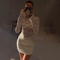 Lunivop White Lace 1 Piece Cover-Ups Bikinis Sexy Women Swimsuit Swimwear Female Biquini Bathing Suit Mesh Dress Beach Outfits