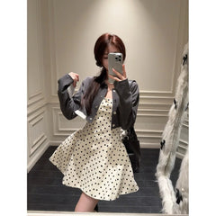 Lunivop Polka Dot Strap Dress for Women in Spring and Summer Sweet and Spicy Backless Waist to Make Them Look Thin and Fluffy