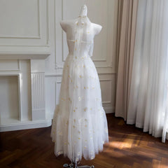 Lunivop Fashion Mesh Embroidered Dress Women's Hanging Neck Strapless A Line Dresses 2025 Summer New Tide