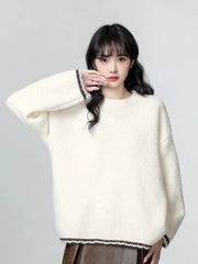 Lunivop Cute Retro Green Sweaters Women Preppy Style Loose O Neck Long Sleeve Knitted Jumper Japan Vintage Sweet Female Simple Pullovers