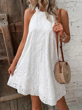 Lunivop European and American Summer New Women's Lace Solid Color Sleeveless Button Halter Dress