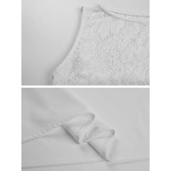 Lunivop White Lace Printed Long Dress Female See-Through Sleeveless Patchwork Elegant Party Dress Gown Women Maxi Dresses