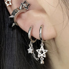 Lunivop 1PCS Silver Color Star Chain Double Ear Hole 316L Stainless Steel Ear Bone Nail Y2K Fashion Hottie Earrings for Women Jewelry
