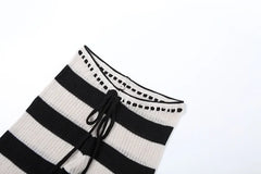Lunivop Women Fashion Striped Color Patchwork Knitted Flare Pants Drawstring High Waist Slim Booty Lifting Casual Trousers Streetwear