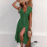 Lunivop Women's Polka Dot Midi Dress - Deep V Neck Puff Sleeve Split Casual Dress