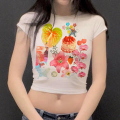 Lunivop Y2k Crop Tops Tees Letter Print Short Sleeve T-shirt Graphic T-shirts Aesthetic Clothes Girl 2000s Valentine's Day Women T-Shirt