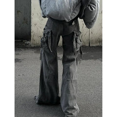 Lunivop Black Women Jeans High Waist Vintage Multiple Pockets Straight Y2K Baggy Denim Pants Street American Style Wide Leg Denim Trouse