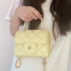 Lunivop Sweet Yellow Diamond Quilting Handbag Women Diamond Chain Square Shoulder Bag Ladies Leather Stitching Flower Mini Crossbody Bag