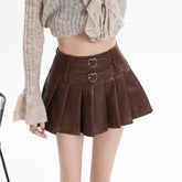 Lunivop Vintage Brown Leather Skirt Women Y2k Sexy Gothic Pleated Mini Skirt Black Punk Grunge Retro Short Skirts Streetwear