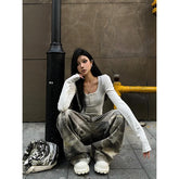 Lunivop Women's Gray Gothic Jeans Harajuku Y2k 90s Aesthetic Baggy Denim Trousers Korean Punk Jean Pants Vintage 2000s Trashy Clothes