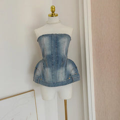 Lunivop Fashion Top For Womne Denim Fabric Zipper Slash Neck Sleeveless Female Party 2025 Summer Clothes New Tide