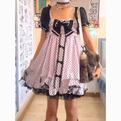 Lunivop Japanese Vintage Lolita 2 Piece Sets Women Sweet Ruffle Short Tops High Waist Mini Dress Suits Kawaii Y2k Casual Fashion Outfits
