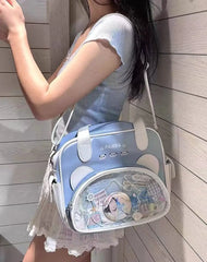 Lunivop Transparent Blue Itabag Women Hot Girl Panda Print Pocket Cute Shoulder Bags Student Harajuku Sweet Handbag Aesthetic