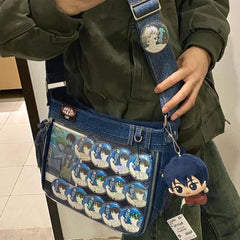 Lunivop Harajuku Denim Ita Bags Women Sweet Cool Transparent Messenger Bag Purse Ladies Uniform Casual Crossbody Bags Aesthetic