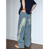 Lunivop Vintage 2000s Striped Blue Jeans Women Y2k 90s Baggy Streetwear Hip Hop Style Denim Trousers Oversized Patchwork Jeans Techwear