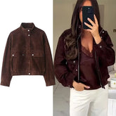 Lunivop Women Suede Jacket New Spring Fashion Long Sleeve Zipper Loose Coat Chic Female High Street Outerwear 