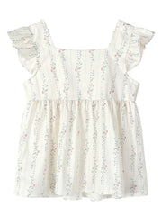 Lunivop Floral Vintage Sweet Tanks Women Elegant Slim Flying Sleeve Casual Tanks Tops French Retro Square Collar Female Summer Tops