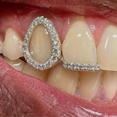 Lunivop 1pc Hollow Bar Zirconia Teeth Grillz, Personalized Hip Hop Style Fashion Nightclub Accessory, Unisex For Halloween