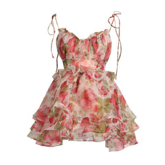 Lunivop Fashion Printed Dress Women's Sleeveless Bow Lace Up Waist Retraction A Line Dresses 2025 Summer New Tide