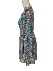 Lunivop Autumn Winter New Elegant Women Clothing Fashion Flower Printed V-Neck Flare Sleeve Party A-Line Short Dresses