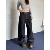 Lunivop Autumn Womens Jeans Blue High Waist Baggy Casual Vintage Design Sense Straight Y2K Pants Street American Wide Leg Denim Trouser