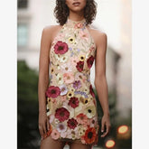 Lunivop Embroidered Floral Dress Slim Fit Dress for Women Short Ball Gown Style Casual Party Wear Spring Collection