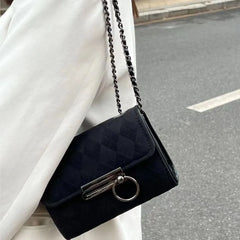 Lunivop Retro Black Shoulder Bags Women Vintage Velvet Chain Square Bag Handbag Ladies Versatile High Street Messenger Bag New