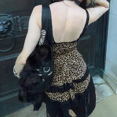 Lunivop Stitching Lace Camis y2k Vintage Leopard Print Crop Top Women Retro Sleeveless Bow Patchwork Tee Summer Asymmetrical Vest