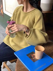 Lunivop Knit Sweater Women's Tops Long Sleeves Crew Neck Pullover Oversized Loose Plain Jumper Casual Stylish Autumn Winter Outfit
