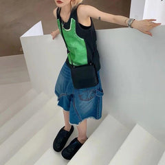 Lunivop Fashion Patchwork Black Green Vest for Women Summer New Slim Fit Tank Top Y2k O-neck Sleeveless Tops Mujer