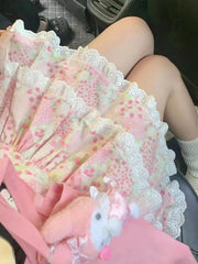 Lunivop Retro Floral Cute Skirts Women High Waist Sweet Japan Mini Skirt Casual Lace Patchwork Vintage Female Elegant Kawaii Skirt