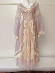 Lunivop New Peter Pan Collar Women Butterfly Sleeve Dresses 2025 Spring Fashion Lace Patchwork Bow Embroidery Dress Female