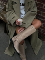 Lunivop Casual Woolen Lapel Long Coats With Belt Women Elegant Chic Solid Double Breasted Jackets Female Autumn High Street Overcoats