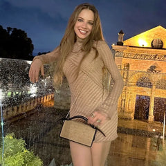 Lunivop Solid Ribbed Bodycon Mini Dress Women Autumn Winter O-neck Long Sleeve High Waist Casual Slim Elegant Dresses Trend Streetwear