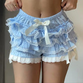 Lunivop Women Lace Ruffle Shorts Kawaii Lolita Bloomers Layered Boxer Shorts Cute Pumpkin Pants Boy Shorts Bottoms (A Blue, S)