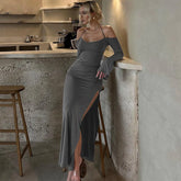 Lunivop Halter Off The Shoudler Long Lseeve Backless Hole Slit Women'S Dresses Elegant Evening Summer Party Lady Casual Clothes