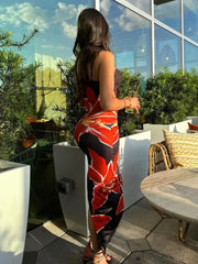 Lunivop Summer Printed Maxi Dress For Women Backless Fashion Slim High Waist Spaghetti Dress Holiday Patchwork Female Long Dress