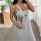 Lunivop Fashion Loose Long Dresses European And American Grey Sleeveless Two-piece Suit Summer Casual Sexy Camisole Suit