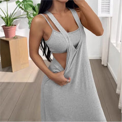 Lunivop Fashion Loose Long Dresses European And American Grey Sleeveless Two-piece Suit Summer Casual Sexy Camisole Suit