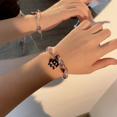 Lunivop Kpop Harajuku Cute Black Cat Y2k Star Crystal Beaded Bracelet For Girl Goth EMO Y2k 2000s Vintage 90s Aesthetic Accessories Gift