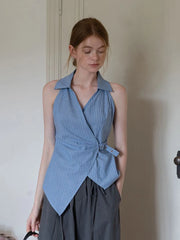 Lunivop Sexy V Neck Slim Striped Tanks Women Vintage Sleeveless Irregular Tees American Retro Casual Summer Female Elegant New Tops