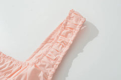 Lunivop Sexy Pink Elastic Strap Tank Dress Ruched Slash Neck Zipper Back Slim Low Waist Hem Swing Midi Long Robe Sleeveless Vestidos