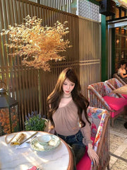 Lunivop Irregular Blouse Women Diagonal Collar Long Sleeve Mesh Patchwork Slim Sexy Hollow Out Backless Solid Sexy Shirts Tops