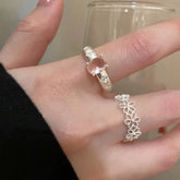 Lunivop New Fashion Sweet Cute Silver Flower Pink Zirconia Rings for Women Luxury Exquisite Finger Rings Jewelry Gift