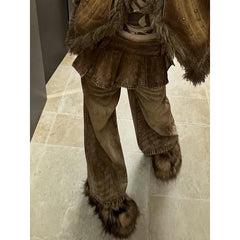 Lunivop Women's Brown Splicing Cargo Baggy Jeans Y2K Japanese Harajuku High Street 2000s Style Streetwear Aesthetic 90s Retro Jeans