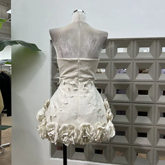 Lunivop Fashion Women Dress White Strapless 3D Flowers Above Knee Female Summer Birthday Party Dresses New Tide