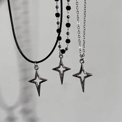 Lunivop Punk Hip Hop Pentagram Pendant Necklace Fashion Star Leather Rope Chain for Women Girls Y2K Style Jewelry Accessory