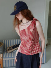 Lunivop American Retro Plaid Tanks Women Slim Sexy Off Shoulder Camis Tanks Cute Bow Vintage Female Summer Casual Y2K Tanks Tops